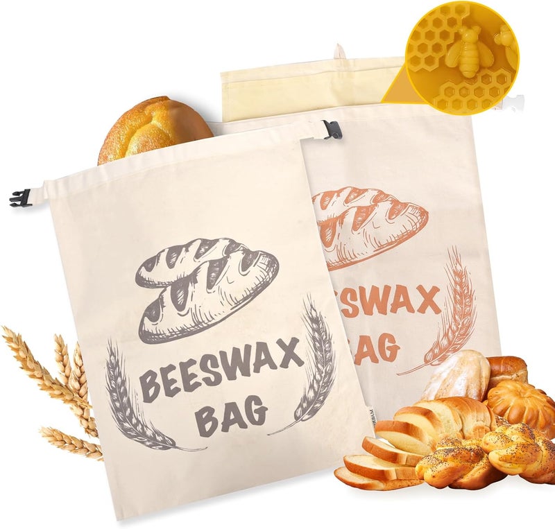 BERBAM 2-Pack XL Reusable Bread Bags For Homemade Bread With Removable Cotton Beeswax Lining, 13x17 Inches Ideal Bag For Home Baking - Image 1